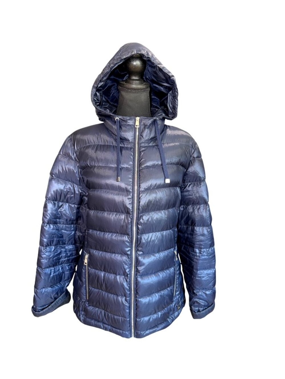 Andrew Marc Packable Lightweight Premium Down Puffer Jacket Navy Travel Women XL